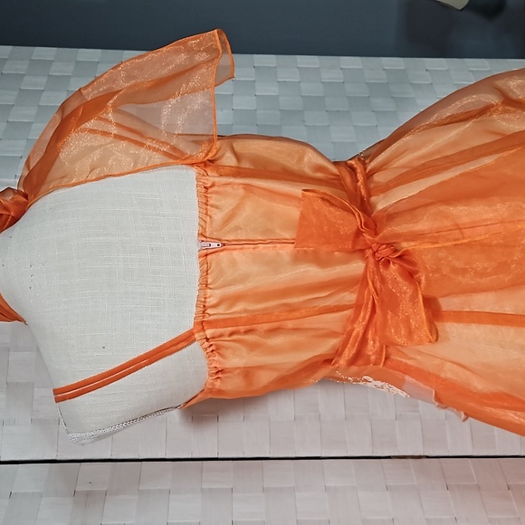 Dress Size 14- Formal Sheer Apricot Color  Embellished Dress - Picture 6 of 8